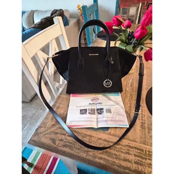 Michael Kors Handbags - Michael Kors Avril  Satchel Black Leather Suede Handbag Crossbody Bag